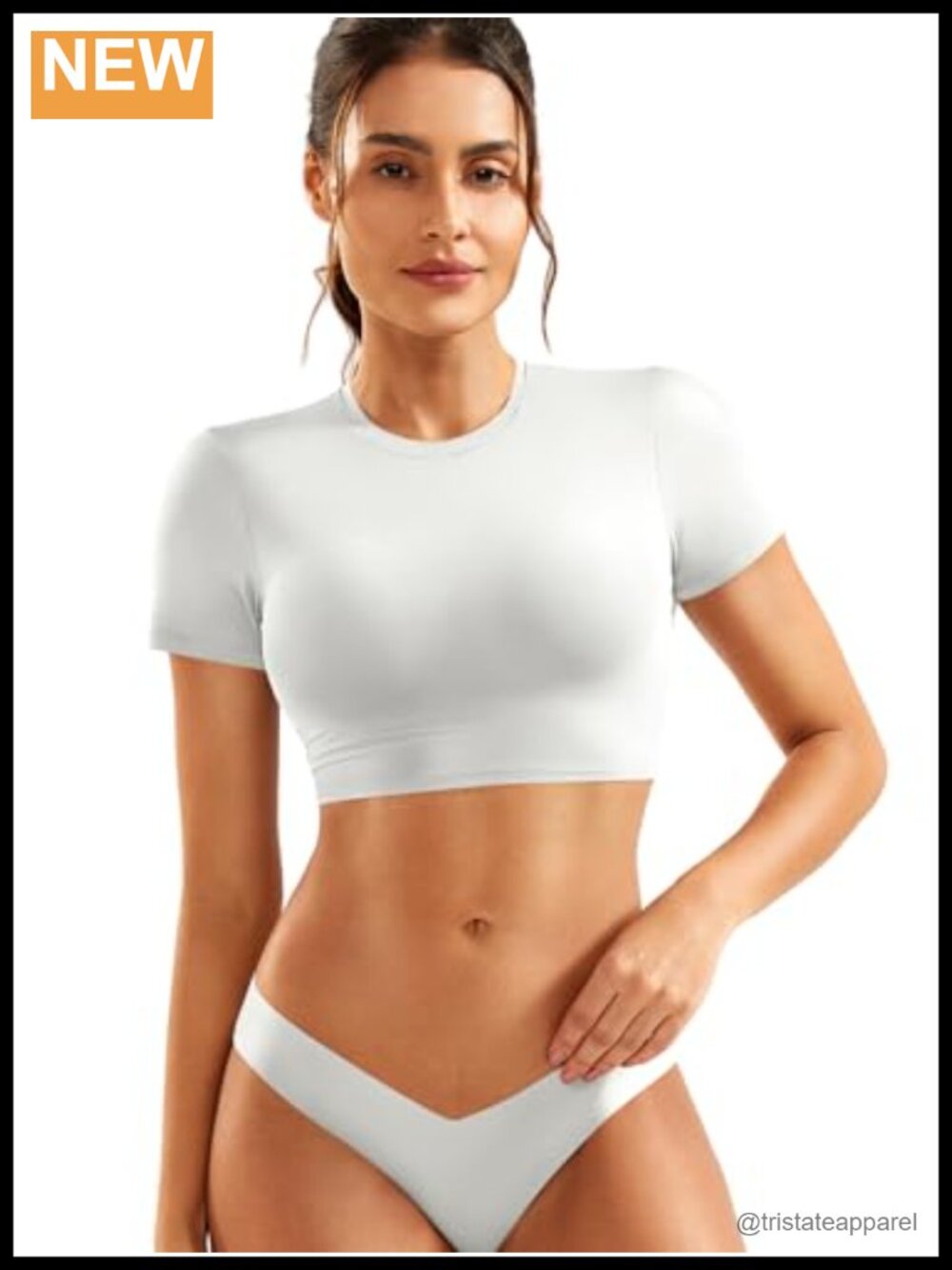 Double Lined Crop Top Short Sleeve Crew Neck Workout T Shirt